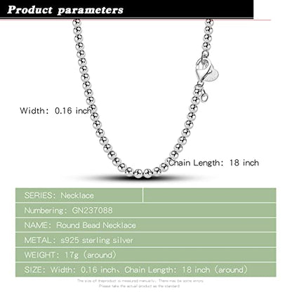 Dankadi Men Solid 925 Sterling Silver Bead Necklace Women 4MM 6MM Round Prayer Beads Link Chain 18 "20" 22 "24" 26 "28" 30" 32" 34" Italy Jewelry Gift - color: 4MM, size: 20 inches