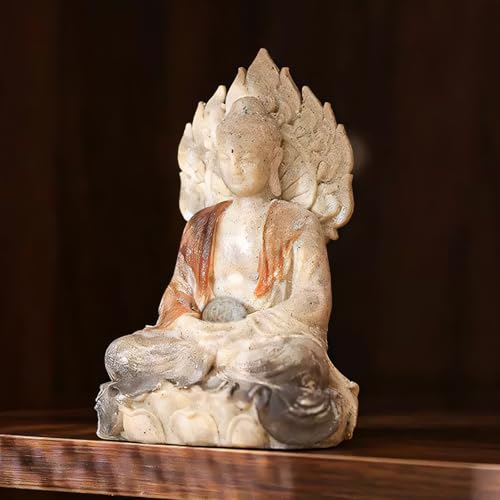 Shakyamuni Buddha Statue - Hand-Painted Resin Sculpture with Mandala Halo & Lotus Throne for Meditation, Zen Altar, Home Office Decor