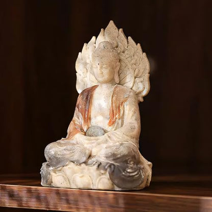 Shakyamuni Buddha Statue - Hand-Painted Resin Sculpture with Mandala Halo & Lotus Throne for Meditation, Zen Altar, Home Office Decor