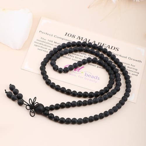 AD Beads 6mm 8mm 108 Prayer Mala Jasper Elastic Bracelet - Handmade Yoga Meditation Healing Power Energy Gifts for Unisex Adult. - color: Matte Onyx(Peace)