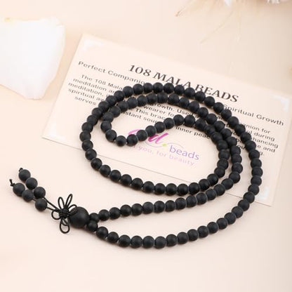 AD Beads 6mm 8mm 108 Prayer Mala Jasper Elastic Bracelet - Handmade Yoga Meditation Healing Power Energy Gifts for Unisex Adult. - color: Matte Onyx(Peace)