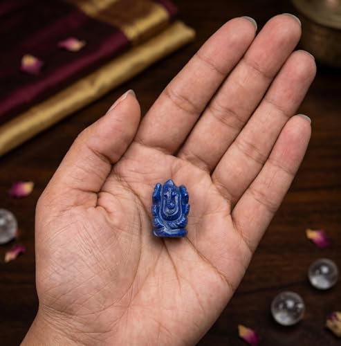 Lord Ganesha Statue Sculpture (1.5 inch) - Natural Lapis Lazuli Stone Ganesh Sculpture, Beautiful Lapis Lazuli Ganesh Idol, Pocket Ganesh Statue - color: Lapis Lazuli Ganesh