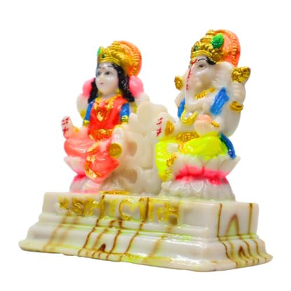 Laxmi Ganesh Idol - Beautiful Lakshmi Ganesha Marble Statue - Diwali Pooja for Diwali/Deepawali Temple Mandir Pooja puja and Decoration Car Dashboard Decor Item - Indian Gift
