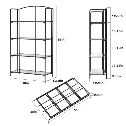 Crofy 4-Tier Wider Foldable Bookshelf, Black Frame & Transparent Shelves - color: Black Frame & Transparent Shelf, size: 4 Tier Wider