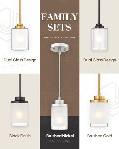 TENGXIN Brushed Nickel Pendant Lights Kitchen Island, Frosted Glass Shade - color: Brushed Nickel, Linen Frosted Glass, size: 4"