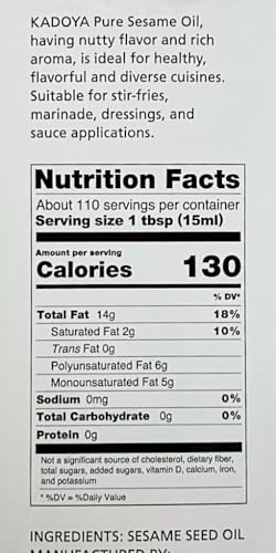 Roasted Sesame Oil,Kadoya 100% Pure Roasted Sesame Oil, 56 Fl Oz (1.75 Qt)