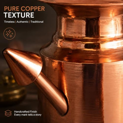 Traveller's Neti Lota Ramjhara Prayer Kalash Pure Copper Traditional Hindu Pooja Item Pot with Copper