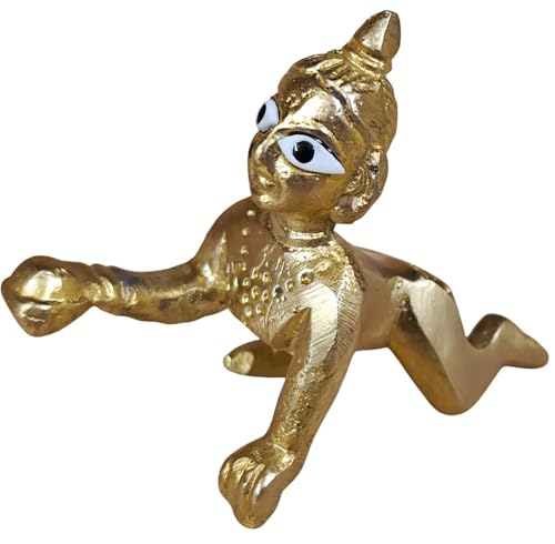 Ladoo Gopal Brass Murti | 2.25 Inches Small Bal Krishna Idol in Solid Brass | Handcrafted Baby Gopal Statue for Home Mandir, Puja Room, Gifting & Janmashtami - size: Ladoo Gopal-S