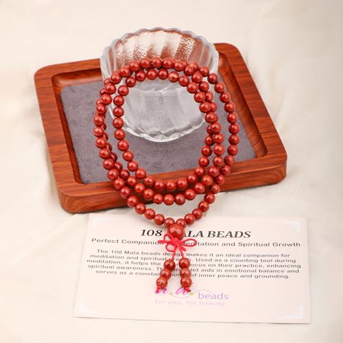 AD Beads 6mm 8mm 108 Prayer Mala Jasper Elastic Bracelet - Handmade Yoga Meditation Healing Power Energy Gifts for Unisex Adult. - color: Red Jasper(Calming)