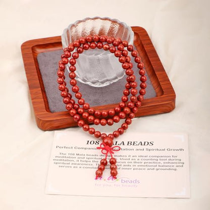 AD Beads 6mm 8mm 108 Prayer Mala Jasper Elastic Bracelet - Handmade Yoga Meditation Healing Power Energy Gifts for Unisex Adult. - color: Red Jasper(Calming)