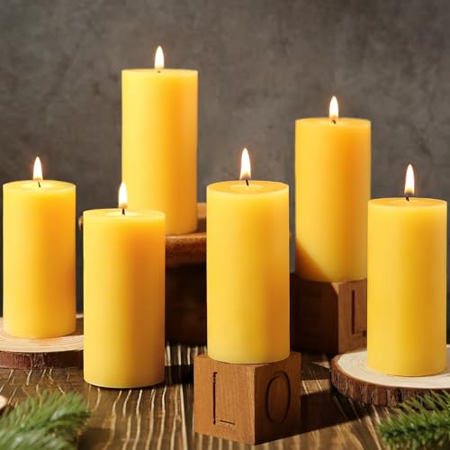 Natural Beeswax Pillar Candles, Non Toxic,2x4 Inch, 6 Pack,210 H Long Burn - color: Yellow, size: 2x4inch