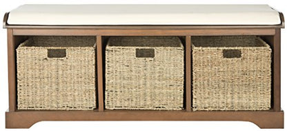 SAFAVIEH Furniture - Lonan Storage Bench - Brown - Solid Wood - Farmhouse Lift-Top Design - Ideal for Entryway, Living Room, Hallway, 18" Seat Height (AMH5733D) - color: Brown