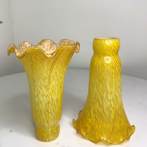 Bieye LS98 Lily Flower Blown Glass Lampshade (Yellow, Opening I.D. 1.26" x O.D. 1.5") - color: Yellow, size: Large I.D. 1.26" x O.D. 1.5"