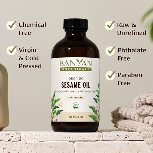 Banyan Botanicals Organic Unrefined Sesame Oil – Rich & Warming Ayurvedic Massage Oil for Body & Scalp – Traditional Abhyanga Oil for Deep Tissue Grounding & Recovery – 16 oz – USDA Organic - size: 16 Fl Oz (Pack of 1)