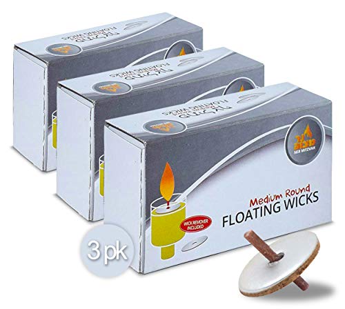 Ner Mitzvah Round Floating Wicks, Medium Sized Cotton Wicks and Cork Disc Holders for Oil Cups with Wick Removal Tweezers - 150 Count (Approx.) - size: 3-Pack