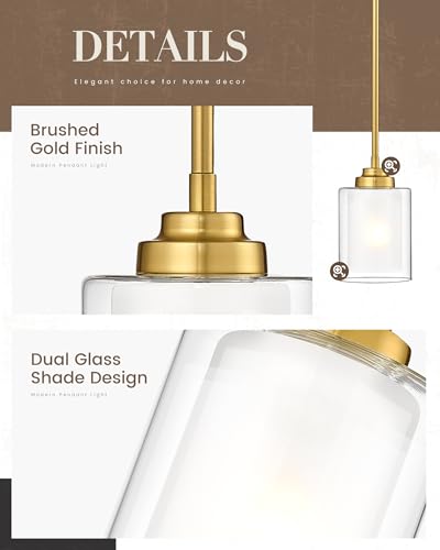 TENGXIN 6" Brushed Gold Pendant Lights Kitchen Island, Dual Glass Shade - color: Brushed Gold, Dual Glass, size: 6"