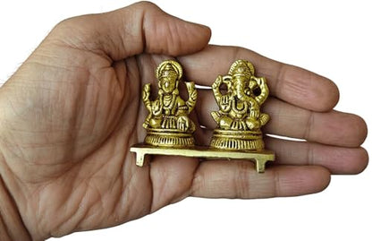 2 Inches Solid Brass Laxmi Ganesha Murti | Goddess Lakshmi & Lord Ganesha in Blessing Pose | Small Idol for Home Temple, Diwali Puja, & Prosperity Gifting - size: Laxmi-Ganesha
