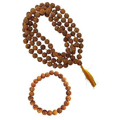 NAISHA Rudraksha Bracelet & Mala Set of 2, 5 Mukhi 108+1 Prayer Beads