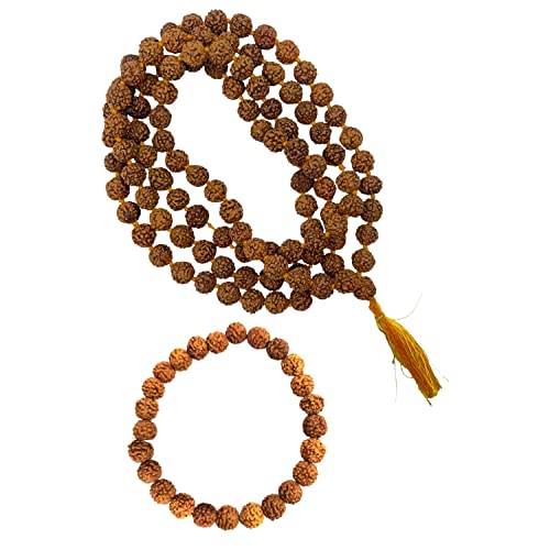 NAISHA Rudraksha Bracelet & Mala Set of 2, 5 Mukhi 108+1 Prayer Beads