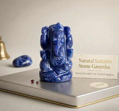 Natural Sodalite Stone Healing Good Luck Ganesha Statue Tiny Ganesh Statue Ganesha Statue for Gift Beautiful Handcrafted Ganesha Idol Pocket Ganesh Statue Sculpture - color: Sodalite Ganesh