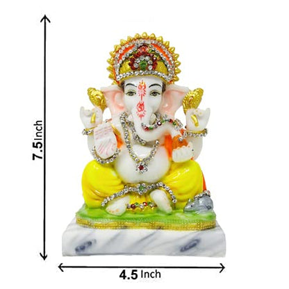 Lord Ganesha Marble Dust Statue/ Ganpati Idol for Home Temple (7.5 inch, Multicolor with Nag Work