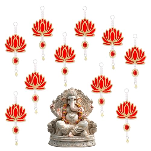 10 Pcs Lotus Backdrop Hangings for Decoration Indian,Indian Pooja Decorations for Home,Navratri,Ganesh Pooja,Puja,Hindu,Shubh Labh,Wedding,Diwali Decorations,Garlands Diwali Floral Wall Decor