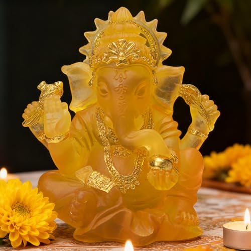 Indian God Lord Ganesha Statue,Hindu Elephant Statue Ganpati Idol Buddha Sculptures,Hindu Gift,Home Temple Mandir Meditation Yoga Room Decor 3.14"(Orange) - color: Orange, size: 3.14"