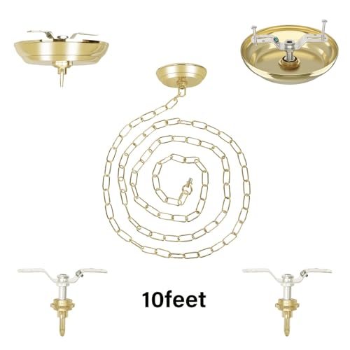 10 Feet Heavy Duty Gold Chain with 5" Light Canopy Kit for Chandelier, Swag Light Kit Light Fixture Mounting Bracket for Hanging Light,L0019 - color: Gold 10 Ft Chain with 5" Canopy