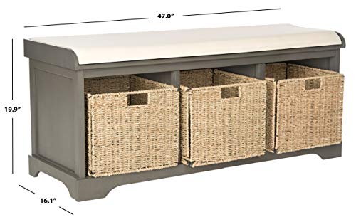 SAFAVIEH Furniture - Lonan Storage Bench - Grey - Solid Wood - Farmhouse Lift-Top Design - Ideal for Entryway, Living Room, Hallway, 18" Seat Height (AMH5733A) - color: Grey