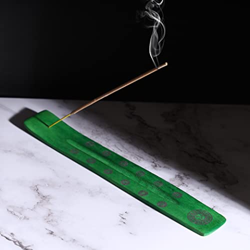 Bless-International Traditional-Handmade-Burner Wooden-Incense-Stick-Holder Ash-Catcher-Stand for-Aromatherapy-Meditation-Yoga (Earth Green) 10 Inches, Pack of 2 - color: Earth Green,10 Inch, size: Two Holders