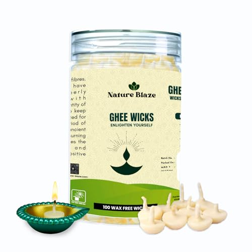 Pure Cow Ghee Lamp (Pack of 100 Pcs) Readymade Ghee Cotton Wicks | Arti Diya for Pooja | Ghee Wicks Batti | Easy Ghee Diya Wicks|Ghee Candles Cow Ghee Wicks |Ghee Jyoti Batti - size: Pack of 100