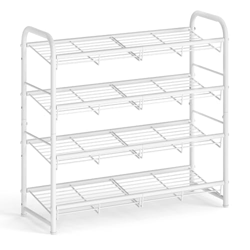SONGMICS 4-Tier Stackable Metal Shoe Rack, Holds Up to 16 Pairs of Shoes - color: White, size: 4 Tiers (27"W)