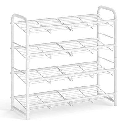 SONGMICS 4-Tier Stackable Metal Shoe Rack, Holds Up to 16 Pairs of Shoes - color: White, size: 4 Tiers (27"W)