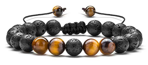 Men Women 8mm Lava Rock Aromatherapy Anxiety Essential Oil Diffuser Bracelet Braided Rope Natural Stone Yoga Gifts Beads Bracelet Bangle-21017 - style: B-Tiger Eye Stone