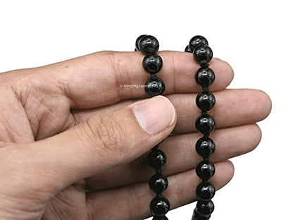 Amazing Gemstone Black Tourmaline Mala Beads - 108 Prayer Beads for Meditation and Mindfulness Practice, Handcrafted Mala Beads with Natural Gemstones for Spiritual Healing and Relaxation (Knotted) - color: Black Tourmaline, style: Knotted