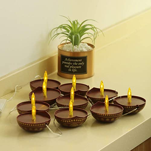alikiki Diwali Diya String Lights - Diwali Gift Decor 10PCS LED Deepawali Battery Operated Diyas Indian Pooja Room Home Office Mandir Puja Gifts Hindu Wedding Light
