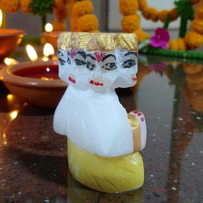 Marble Lord Kartikeya Idol 2 Inch 50 Gram | Handcrafted White Marble Murugan Statue with Hand-Painted Details for Puja, Home Temple, Meditation & Spiritual Décor | Religious Gift for Devotees