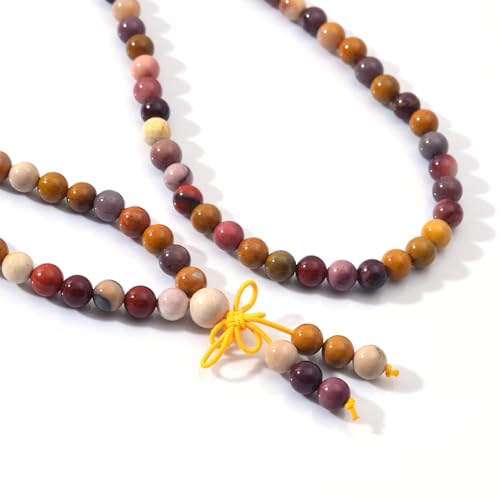 108 Mala Beads Stretch Bracelet 6mm Natural Gemstone Prayer Beaded Necklace - color: Mookaite Jasper