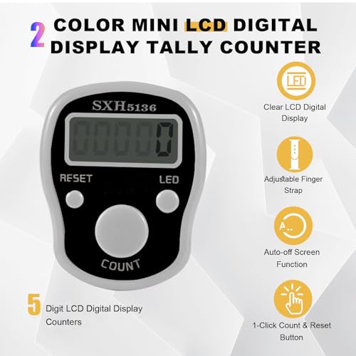 TESEAS Electronic Finger Counter, 6 Pack Digital Tally Counter Clicker with Led, Resettable 5 LCD Digit Display Hand Tally Counter Counting for Golf,Goods Counting,Lap & Knitting - color: 2pc black white