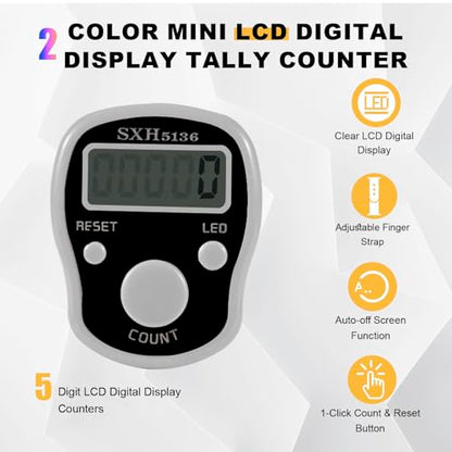 TESEAS Electronic Finger Counter, 6 Pack Digital Tally Counter Clicker with Led, Resettable 5 LCD Digit Display Hand Tally Counter Counting for Golf,Goods Counting,Lap & Knitting - color: 2pc black white