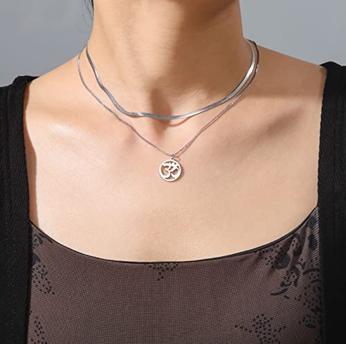 Women OM Necklace Indian Yoga Aum Om Ohm Pendant Necklace Stainless Steel Hindu Meditation Charm Sanskrit Symbol Spiritual Amulet Jewelry for Women Men - color: OM-Sliver