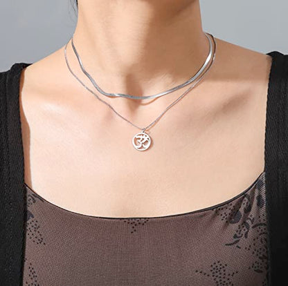 Women OM Necklace Indian Yoga Aum Om Ohm Pendant Necklace Stainless Steel Hindu Meditation Charm Sanskrit Symbol Spiritual Amulet Jewelry for Women Men - color: OM-Sliver
