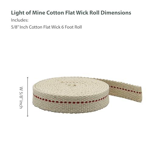 Light of Mine - 5/8" Inch 6' Foot, 100% Cotton Flat Wick for Paraffin Oil, Kerosene Based Lanterns, and Oil Lamps with Genuine Red Stitch (5/8" - 6' Roll) - size: 5/8" 6 foot - 1 Pack