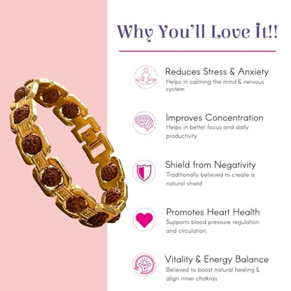 LOVENSPIRE Gold-plated 5 Face Original rudraksha beads Bracelet for Men – Panchmukhi Spiritual Wrist jewelry for Meditation & positive Energy - color: Gold Sleek