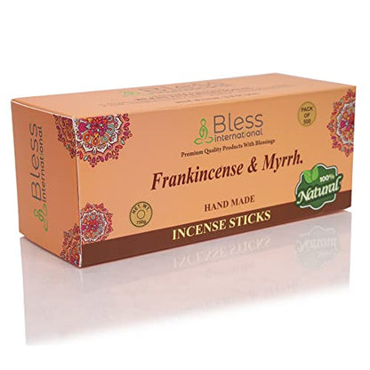 Bless-Frankincense-and-Myrrh 100%-Natural-Handmade-Hand-Dipped-Incense-Sticks Organic-Chemicals-Charcoal-Free Purification-Relaxation-Positivity-Yoga-Meditation Best-Woods-Scent (500 Sticks (26 OZ)) - color: Frankincense & Myrrh, size: 500 Sticks (26 OZ/7