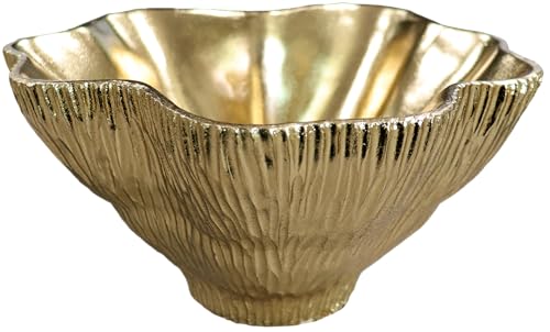 10" Large Decorative Bowl Decor, Modern Home Decoration Scallop Bowl,Fashion Key Bowl for Entrance Table, Decorative Fruit Bowl for Kitchen Counter, Ruffle Decor, Golden - color: Golden
