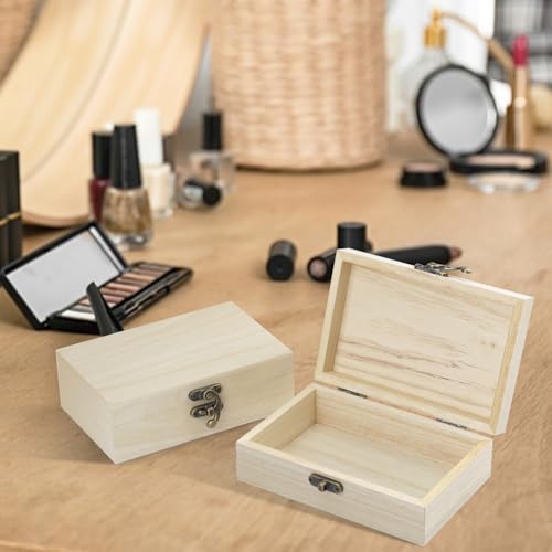 10 Pack 5.83 x 3.86 x 1.88 Inches Small Rectangle Wooden Box, Unfinished Wood Boxes, Perfect for DIY Projects and Storage.