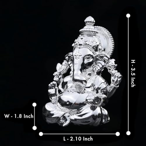Ganesha Idol Ganesha Murti Ganpati Idol Handcrafted Ganesha Silver Plated Ganesha for CarDashboard Home Decor Puja Room Decorative Showpiece Gift Item (Silver Plated Vighnaharta Ganesha)
