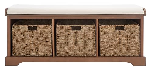 SAFAVIEH Furniture - Lonan Storage Bench - Sepia - Solid Wood - Farmhouse Lift-Top Design - Ideal for Entryway, Living Room, Hallway, 18" Seat Height (AMH5733B) - color: Sepia