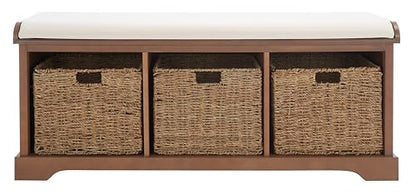 SAFAVIEH Furniture - Lonan Storage Bench - Sepia - Solid Wood - Farmhouse Lift-Top Design - Ideal for Entryway, Living Room, Hallway, 18" Seat Height (AMH5733B) - color: Sepia